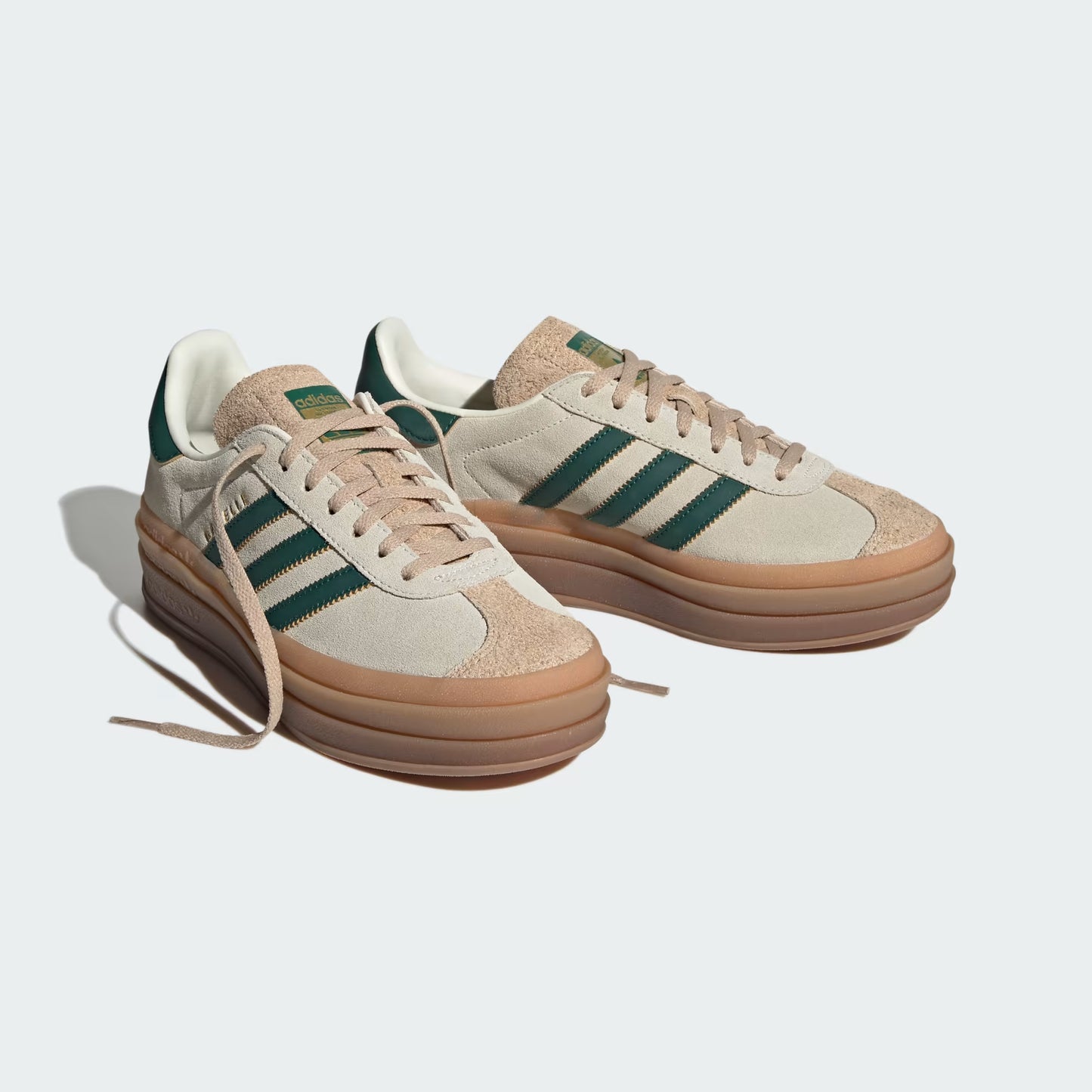Unisex Cream White/Green Gazelle Bold Shoes