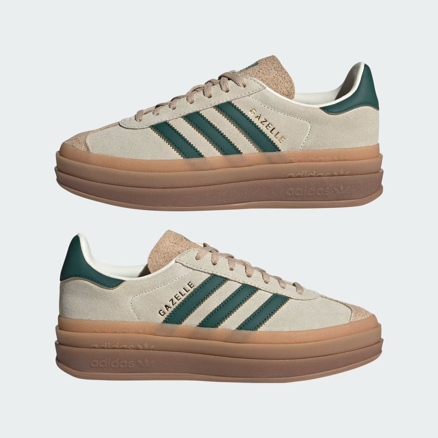 Unisex Cream White/Green Gazelle Bold Shoes