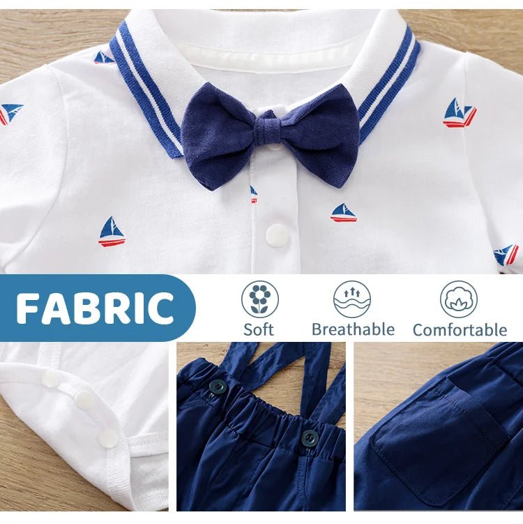 Gentleman Sailboat Print Bodysuit 2Piece Strap Pants + Polo Set - itzy bitsy