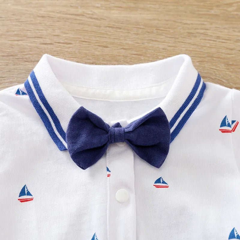 Gentleman Sailboat Print Bodysuit 2Piece Strap Pants + Polo Set - itzy bitsy