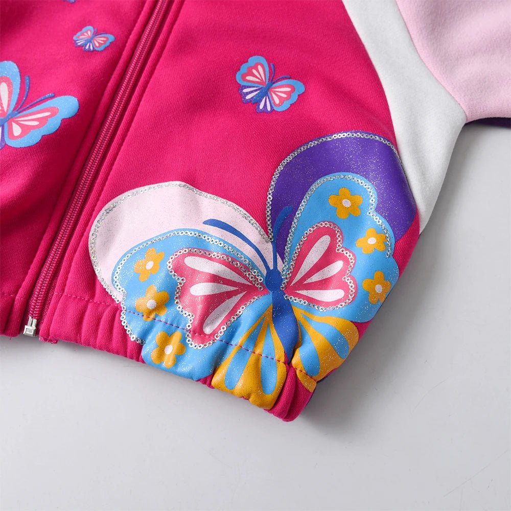 Girls Butterfly Printed Fleece Zipper Jacket - itzy bitsy