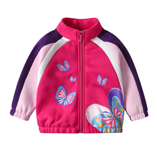 Girls Butterfly Printed Fleece Zipper Jacket - itzy bitsy