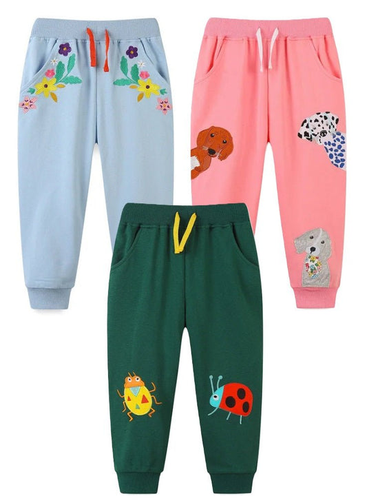 Girls Colorful Embroidery Trackpants - itzy bitsy