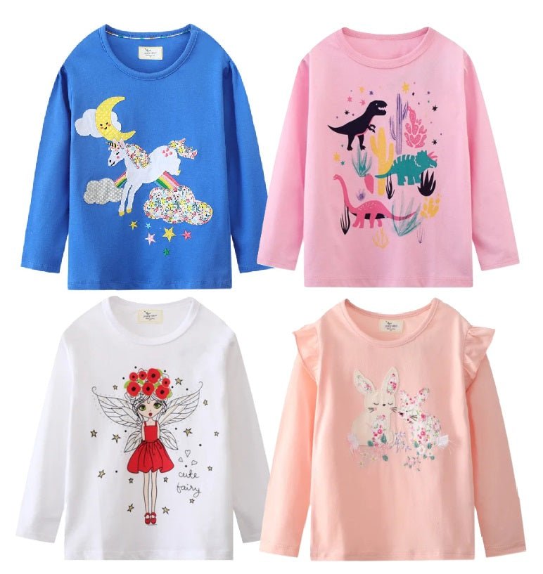Girls Long Sleeve Cute Print Tee - itzy bitsy