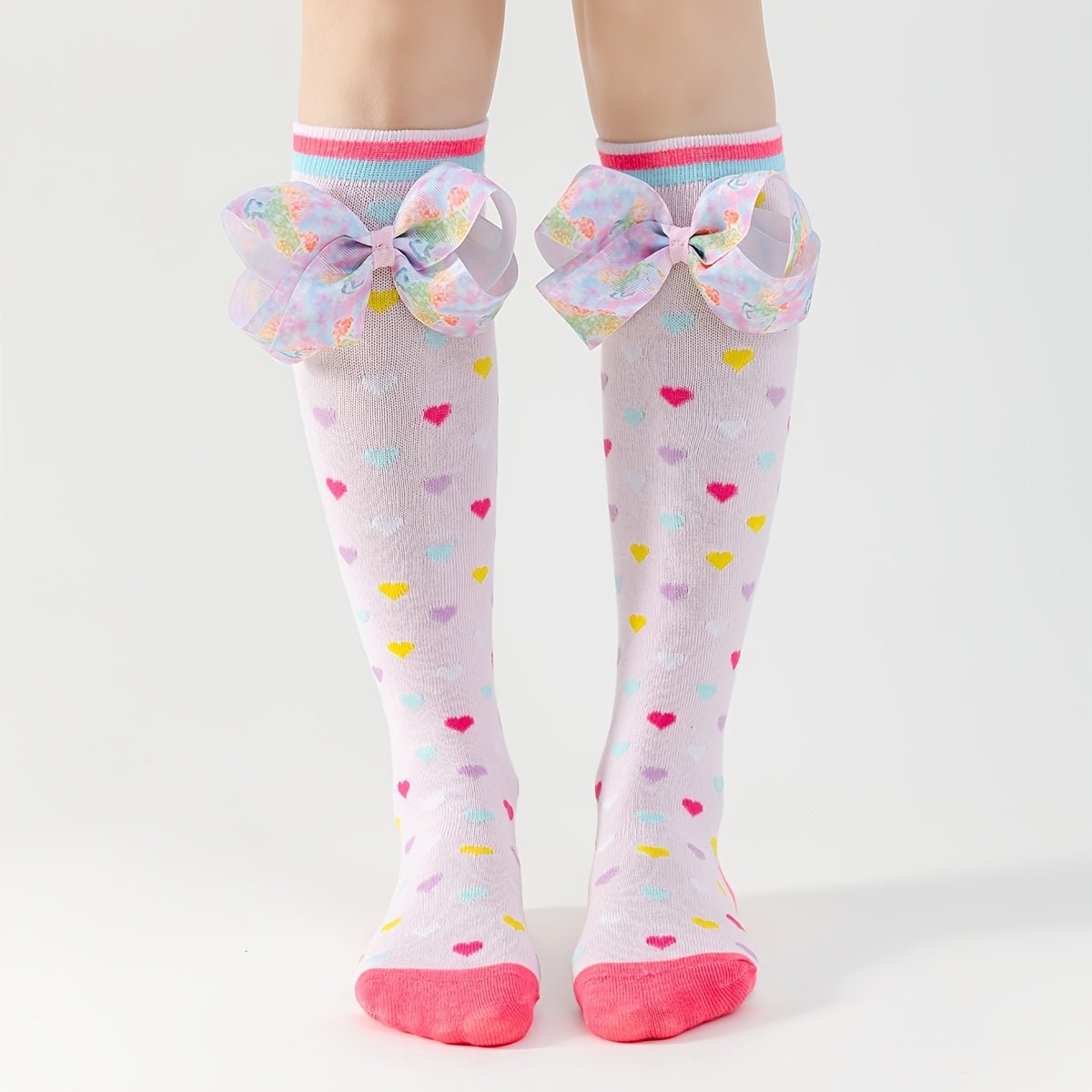 Knee High Socks with Heart & Bow Design - itzy bitsy