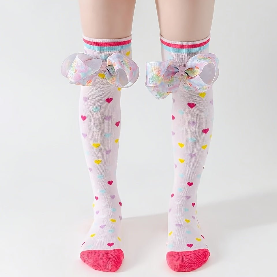 Knee High Socks with Heart & Bow Design - itzy bitsy