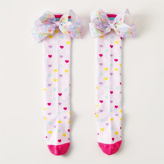 Knee High Socks with Heart & Bow Design - itzy bitsy