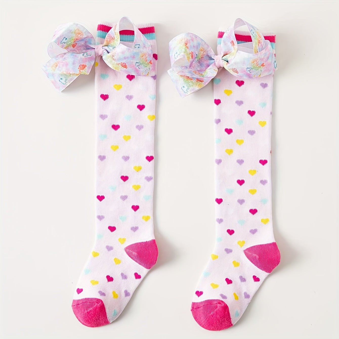 Knee High Socks with Heart & Bow Design - itzy bitsy