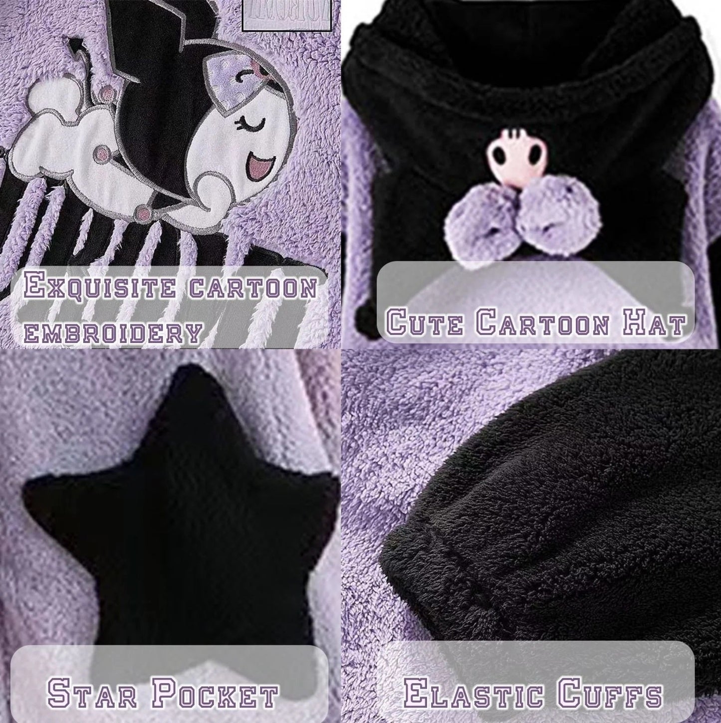 Kuromi Soft & Thick Coral Fleece Robe - itzy bitsy