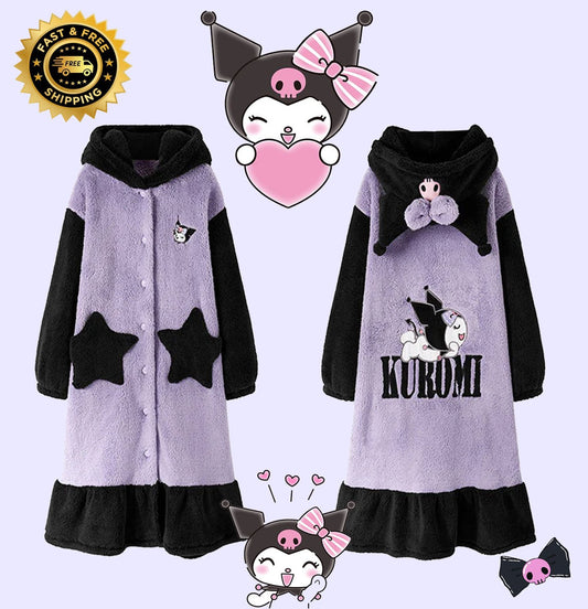 Kuromi Soft & Thick Coral Fleece Robe - itzy bitsy