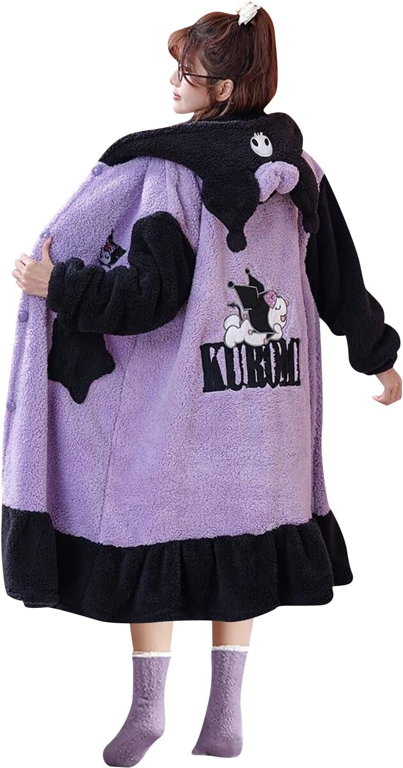 Kuromi Soft & Thick Coral Fleece Robe - itzy bitsy
