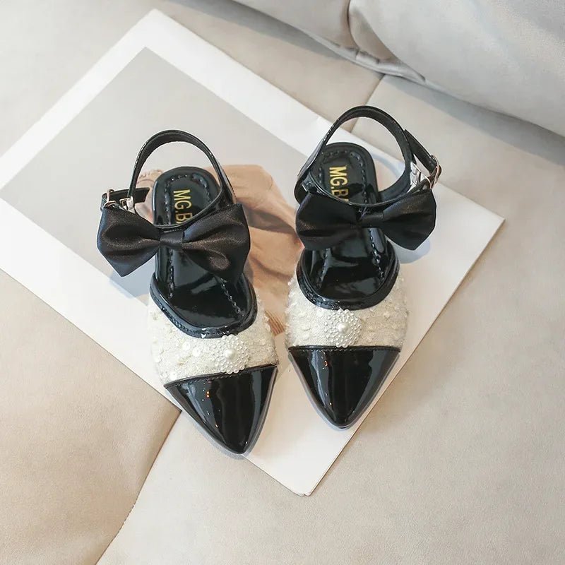 Leather with Elegant Beading Bowtie Soft Sole Princess Shoes - itzy bitsy