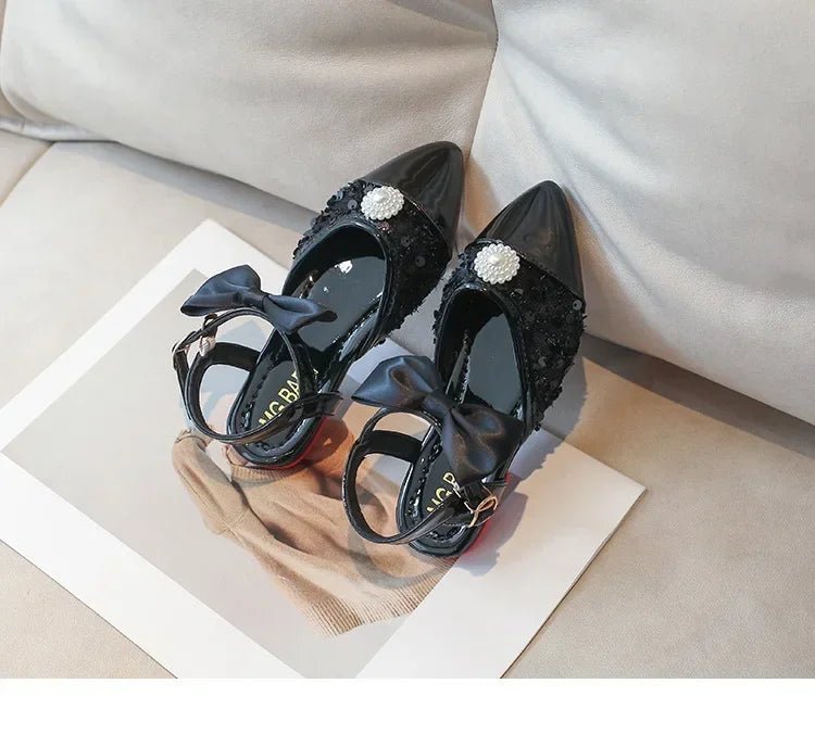 Leather with Elegant Beading Bowtie Soft Sole Princess Shoes - itzy bitsy