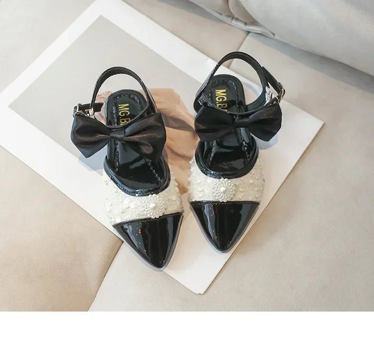 Leather with Elegant Beading Bowtie Soft Sole Princess Shoes - itzy bitsy