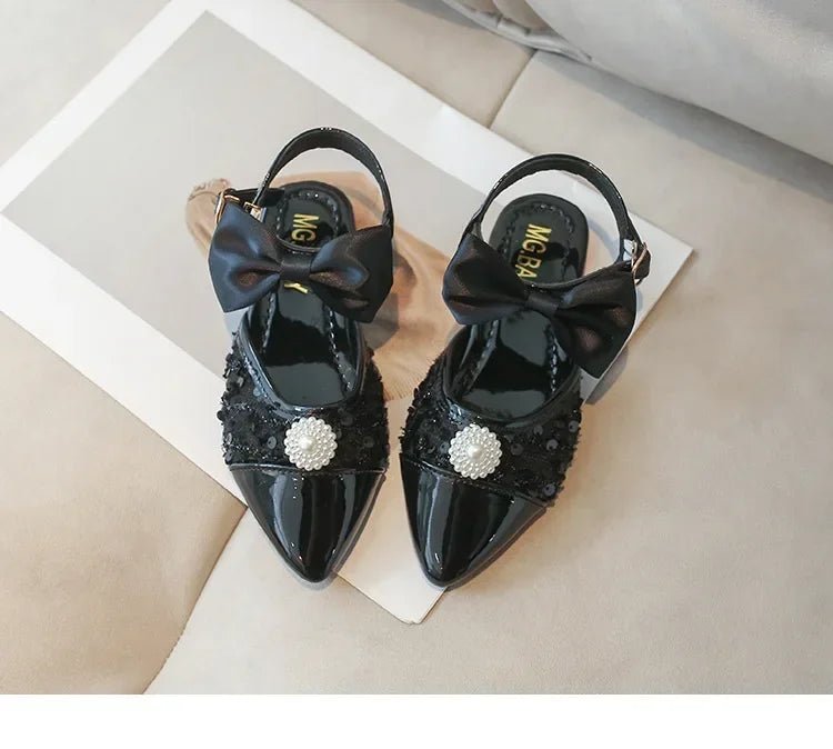 Leather with Elegant Beading Bowtie Soft Sole Princess Shoes - itzy bitsy