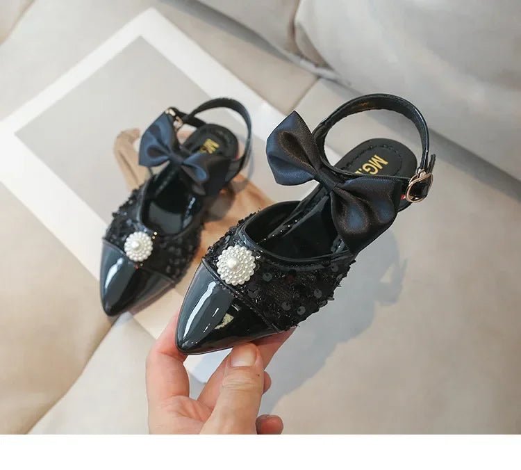 Leather with Elegant Beading Bowtie Soft Sole Princess Shoes - itzy bitsy