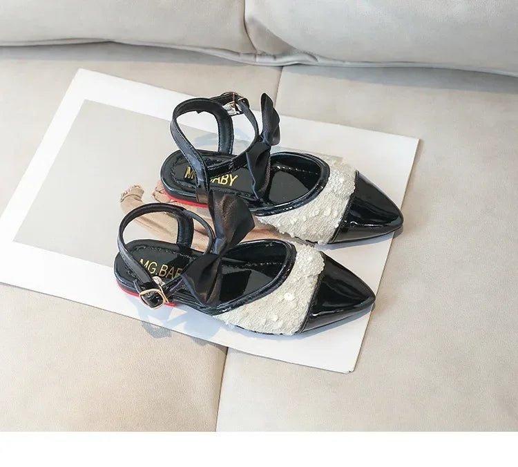 Leather with Elegant Beading Bowtie Soft Sole Princess Shoes - itzy bitsy