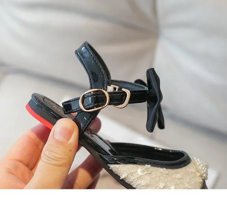 Leather with Elegant Beading Bowtie Soft Sole Princess Shoes - itzy bitsy
