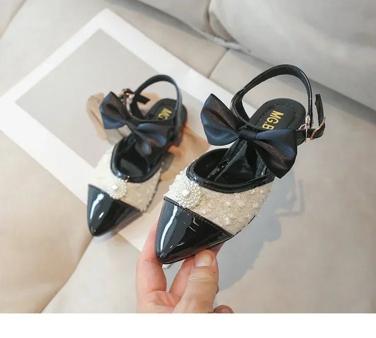 Leather with Elegant Beading Bowtie Soft Sole Princess Shoes - itzy bitsy