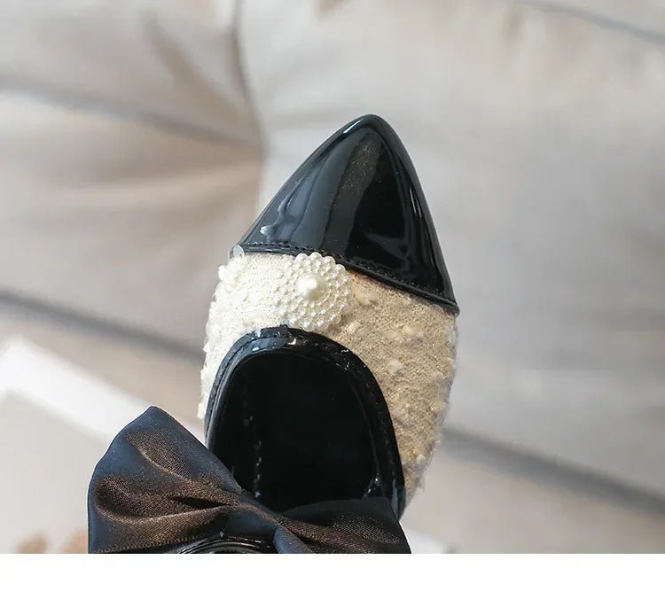 Leather with Elegant Beading Bowtie Soft Sole Princess Shoes - itzy bitsy