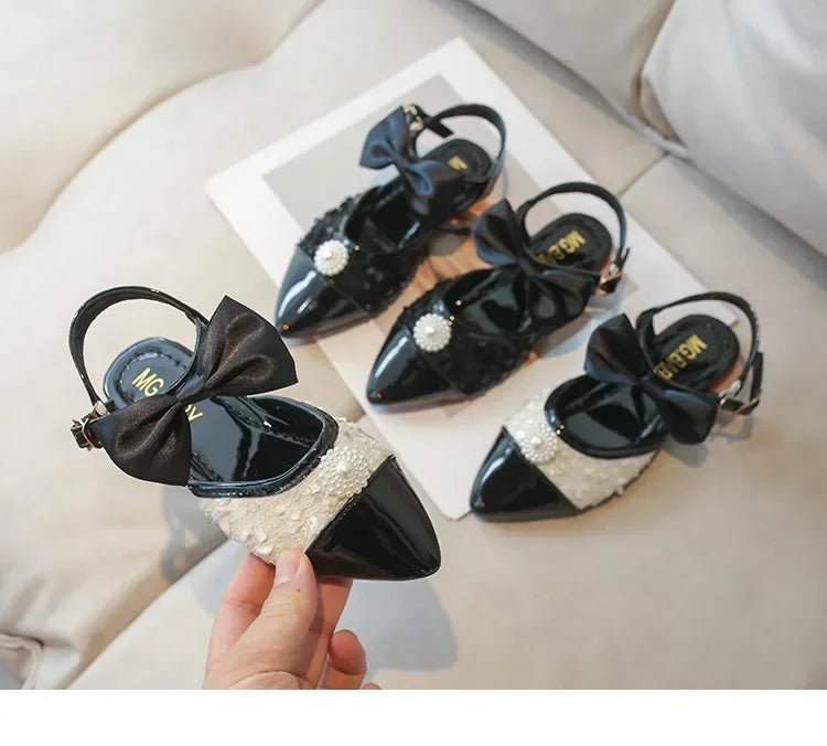 Leather with Elegant Beading Bowtie Soft Sole Princess Shoes - itzy bitsy