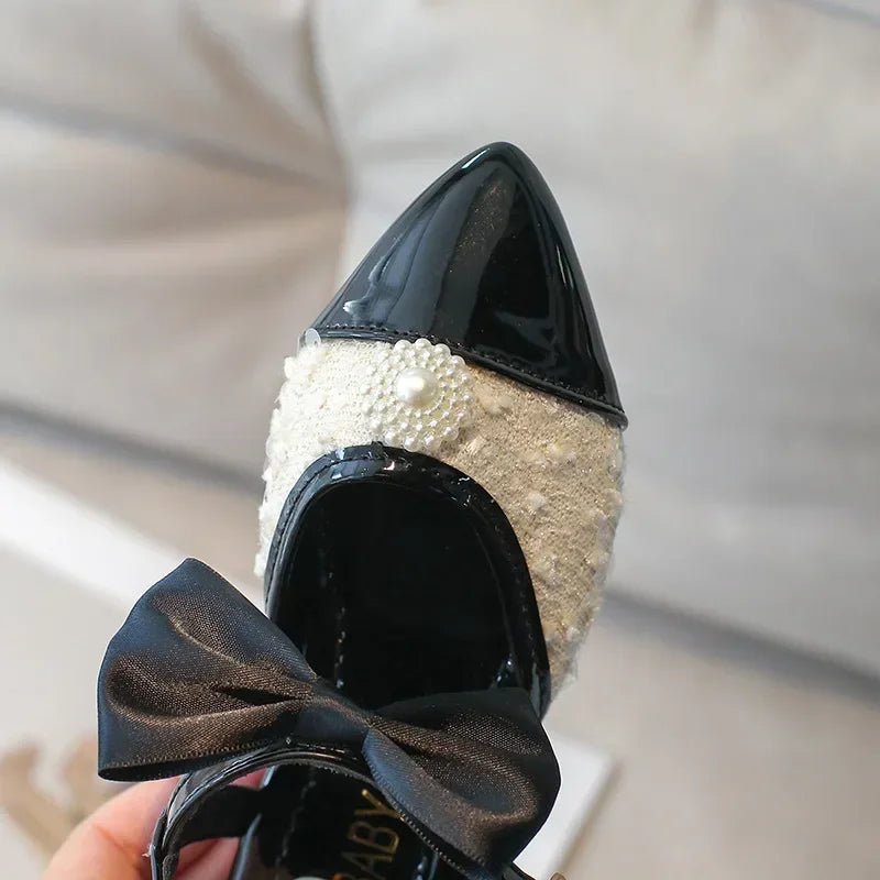 Leather with Elegant Beading Bowtie Soft Sole Princess Shoes - itzy bitsy
