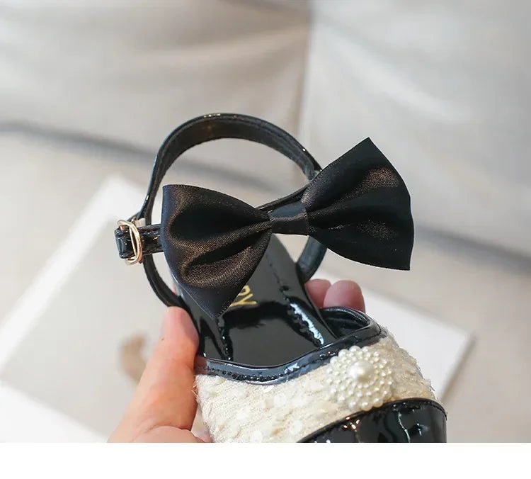 Leather with Elegant Beading Bowtie Soft Sole Princess Shoes - itzy bitsy