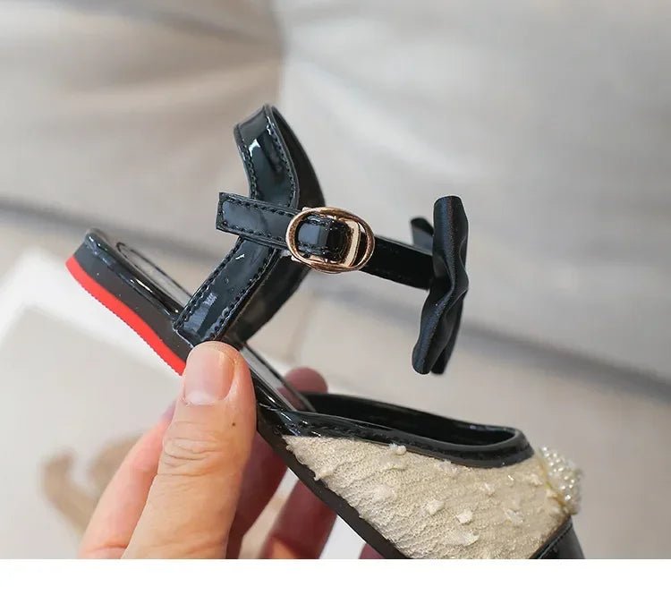 Leather with Elegant Beading Bowtie Soft Sole Princess Shoes - itzy bitsy