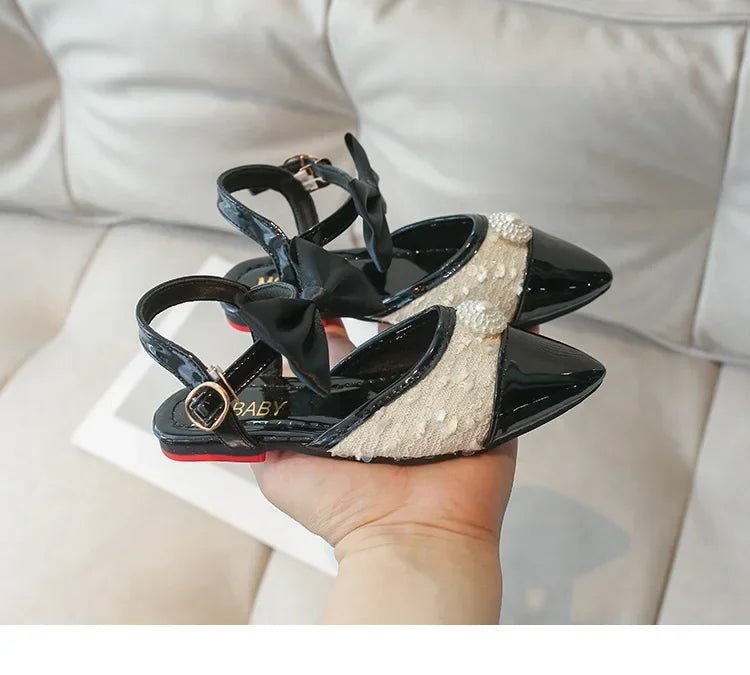 Leather with Elegant Beading Bowtie Soft Sole Princess Shoes - itzy bitsy