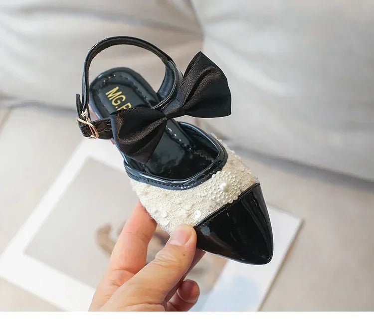 Leather with Elegant Beading Bowtie Soft Sole Princess Shoes - itzy bitsy