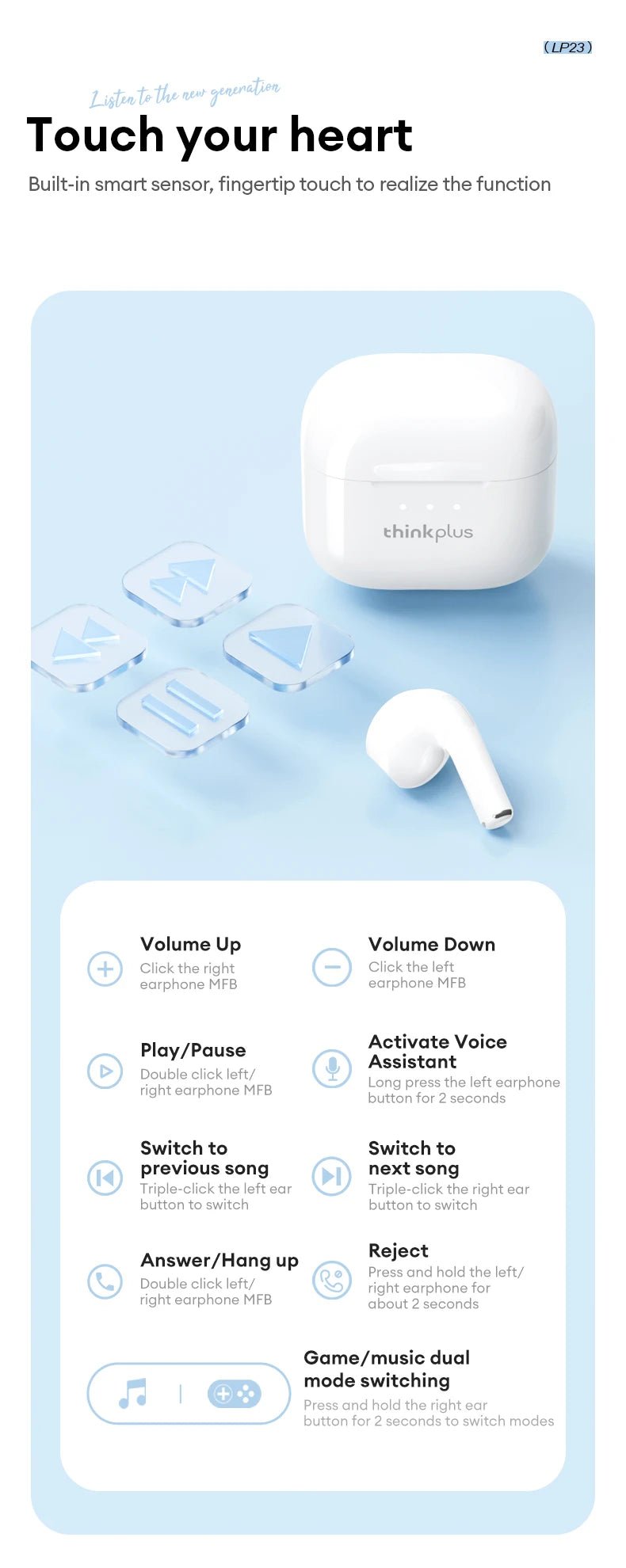 Lenovo LP23 Wireless v5.4 HiFi With Mic Earbuds - itzy bitsy