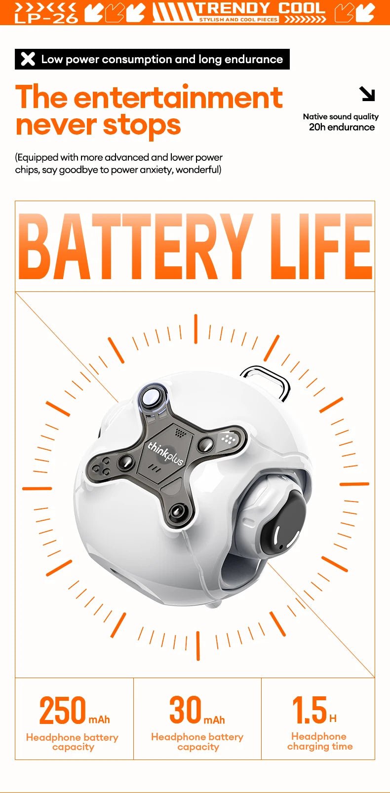 Lenovo LP26 Wireless V5.4 HIFI Headset With Mic - itzy bitsy