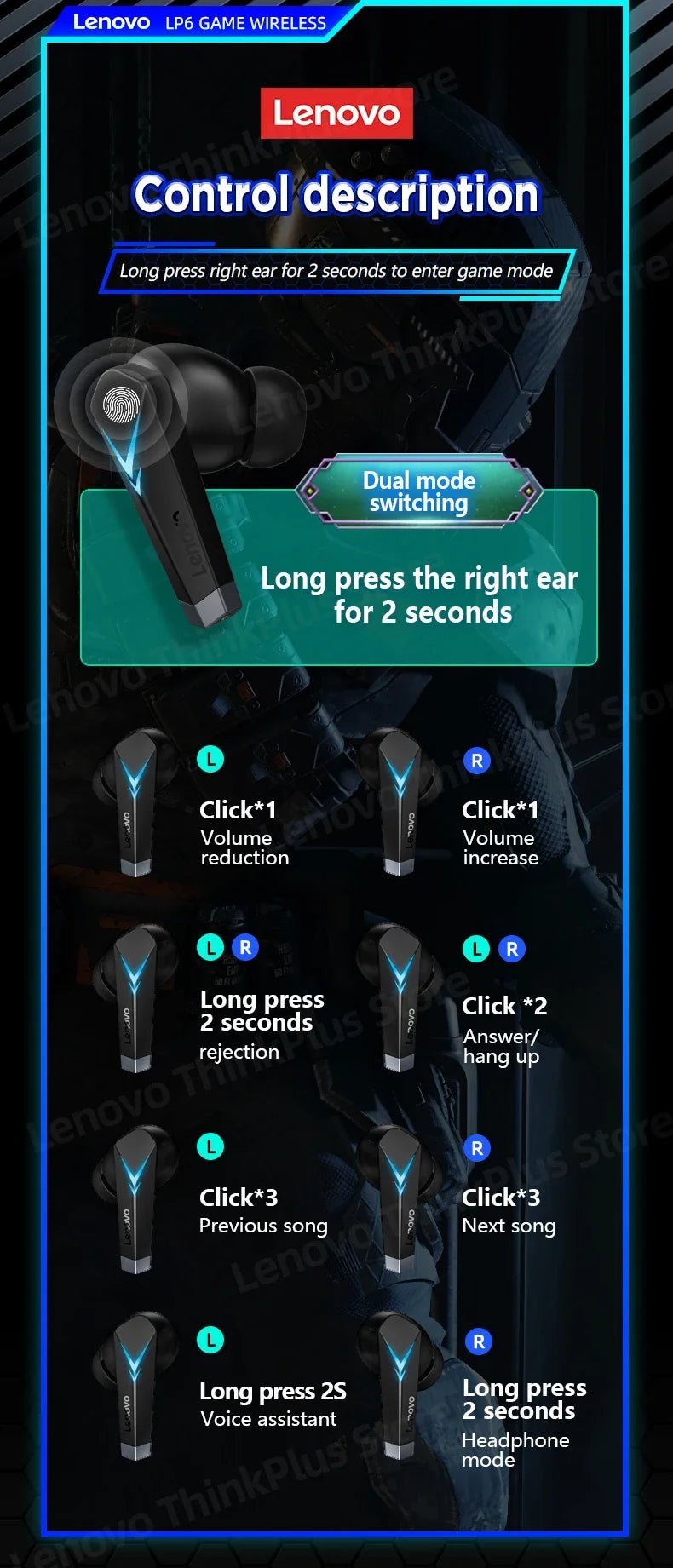 Lenovo LP6 TWS Wireless HiFi Earbuds - itzy bitsy