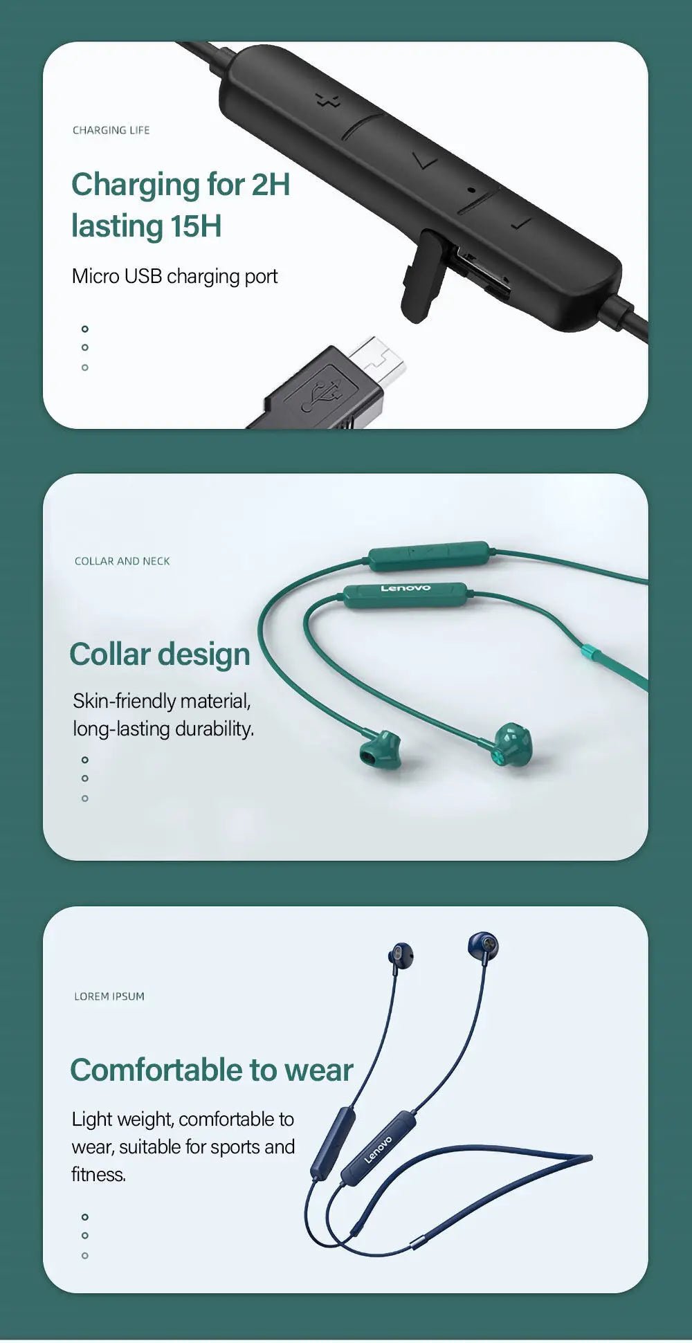 Lenovo SH1 Wireless Magnetic Neckband Headset With Mic - itzy bitsy