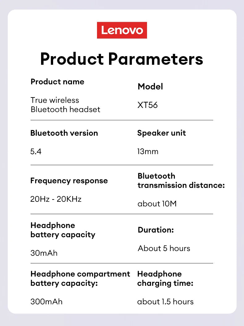 Lenovo XT56 Wireless 5.4 Earphone With Mic - itzy bitsy