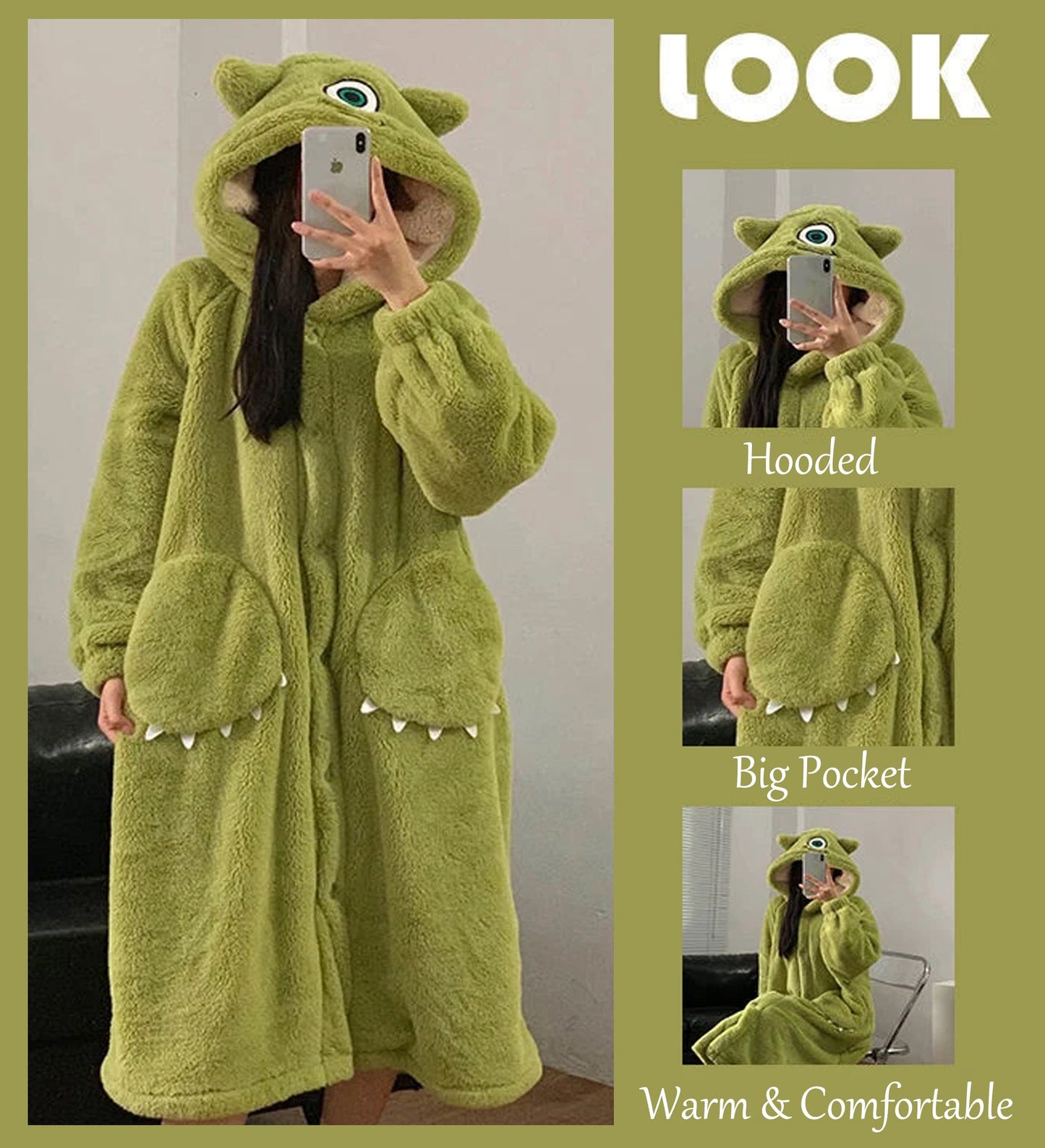 Mike Wazowski Coral Fleece Hooded Robe - itzy bitsy