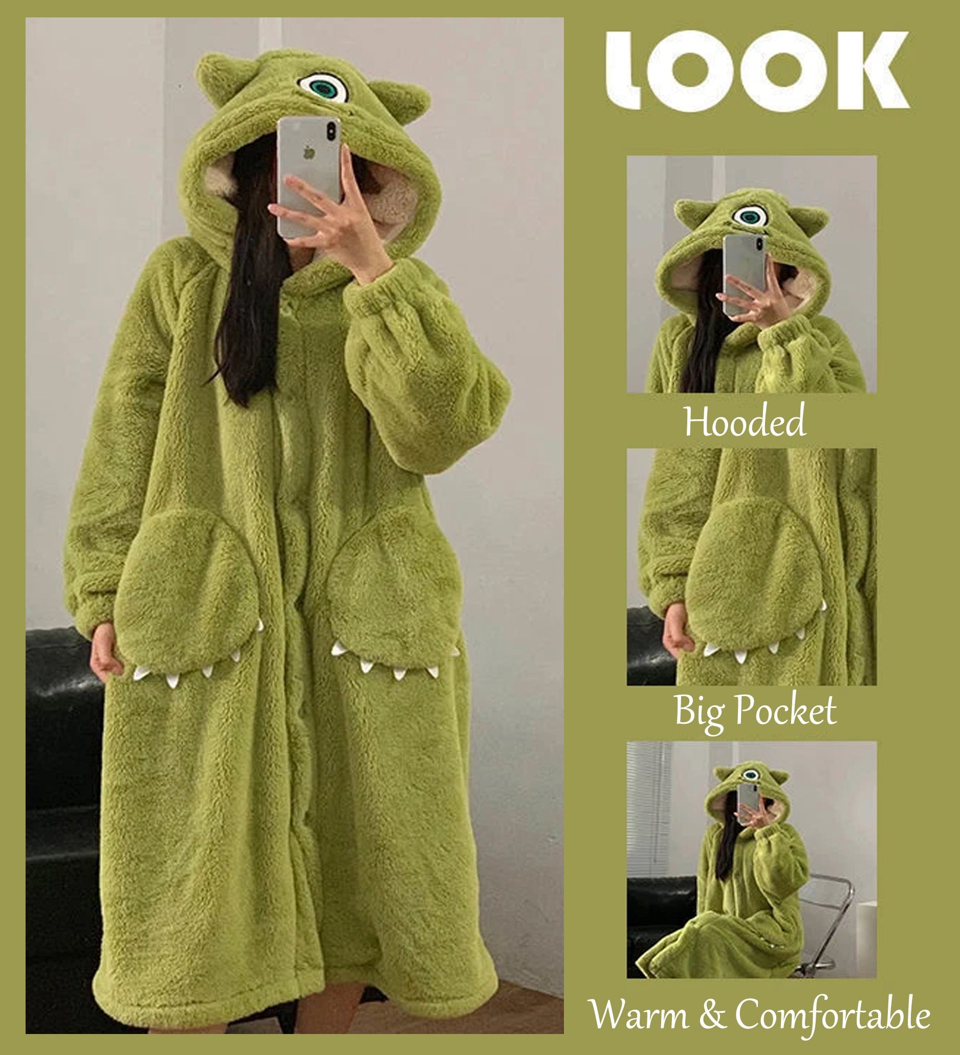 Mike Wazowski Coral Fleece Hooded Robe - itzy bitsy