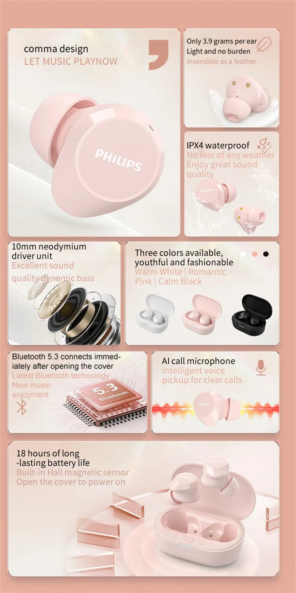 Philips TAT1209 Wireless v5.3 HiFi Earbuds - itzy bitsy