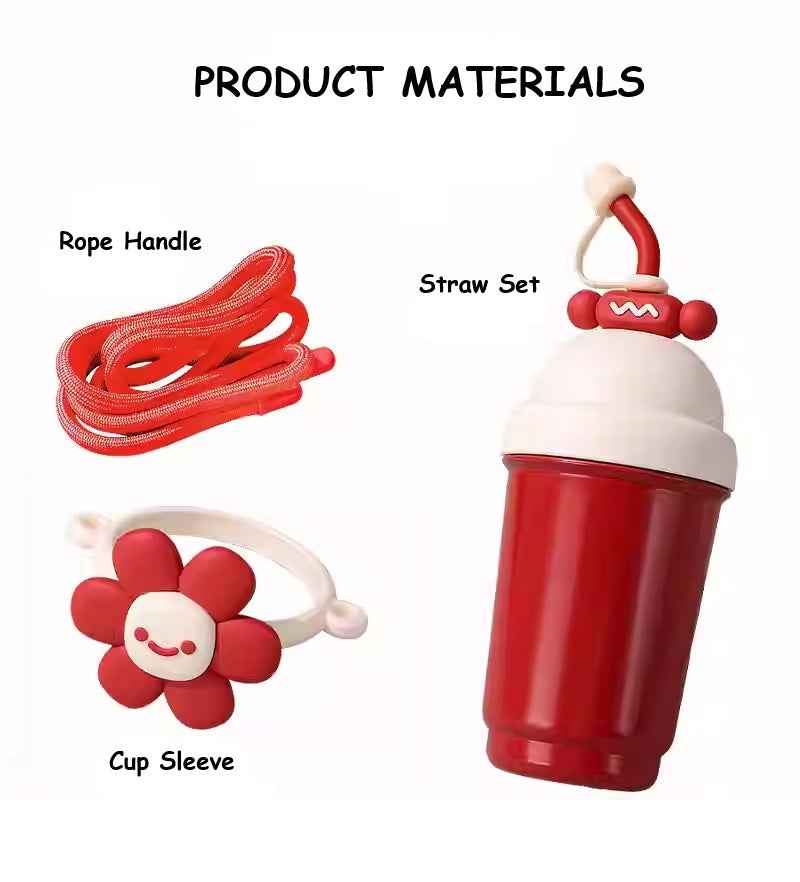 700ml Sunflower and Heart 316 Stainless Steel Water Bottle with Straw