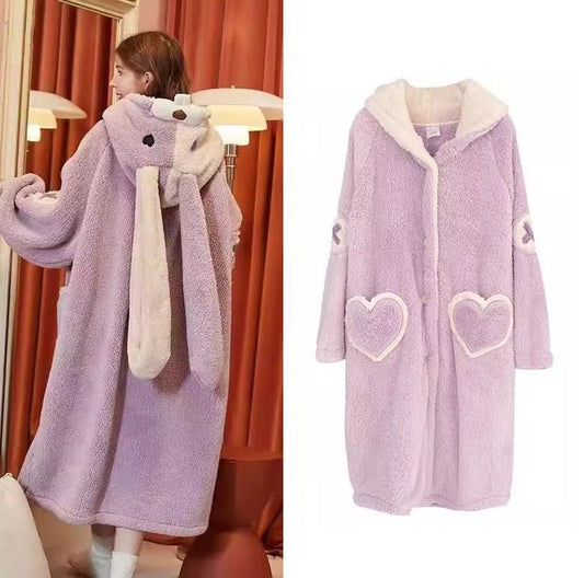 Rabbit Hooded Coral Fleece Robe - itzy bitsy