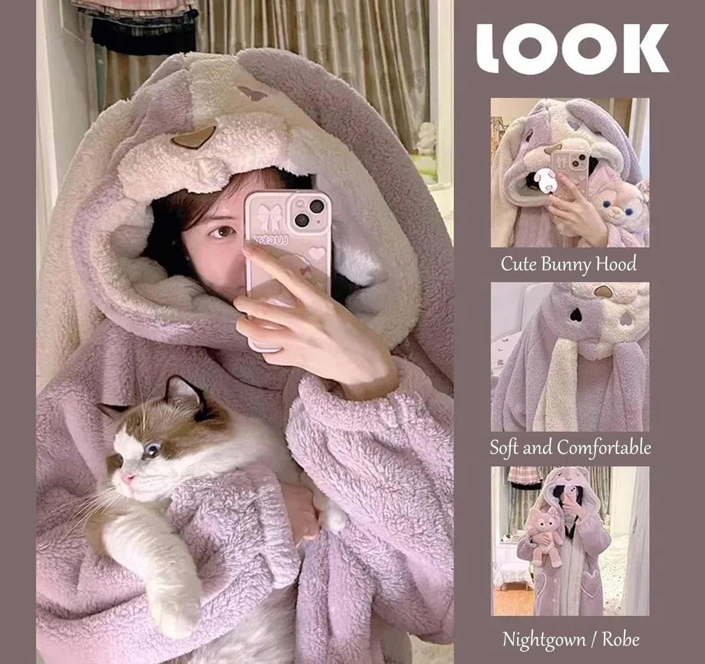 Rabbit Hooded Coral Fleece Robe - itzy bitsy