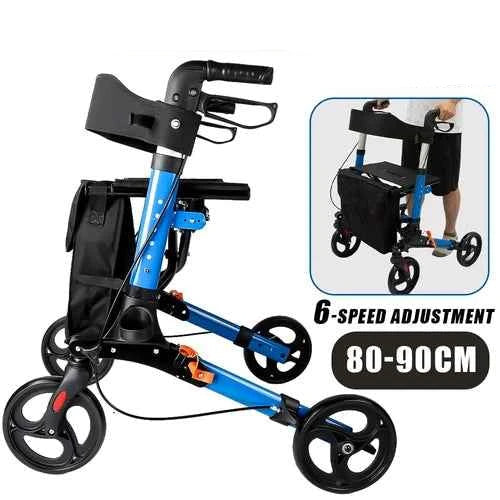 Folding Rollator Walker Aluminium Walking Frame Mobility Aid Lightweight 4 Wheels