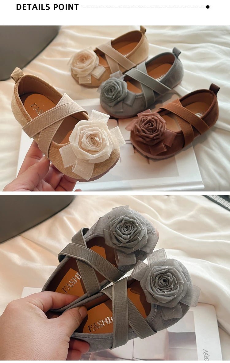 Slip - on Kids Moccasins with Sweet Flowers Flats Soft Sole Princess Shoes - itzy bitsy