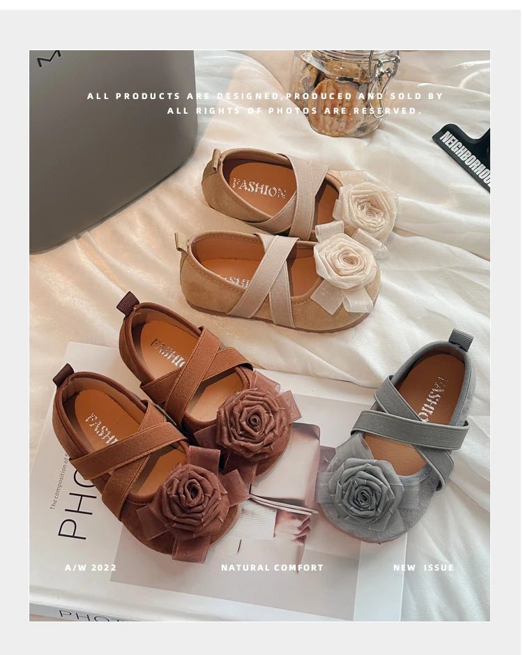 Slip - on Kids Moccasins with Sweet Flowers Flats Soft Sole Princess Shoes - itzy bitsy