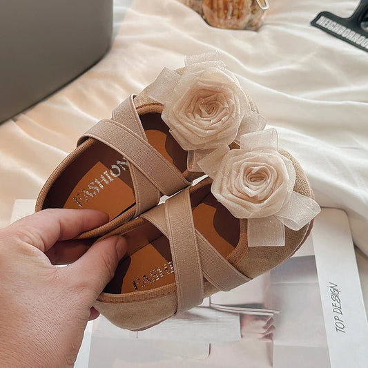 Slip - on Kids Moccasins with Sweet Flowers Flats Soft Sole Princess Shoes - itzy bitsy