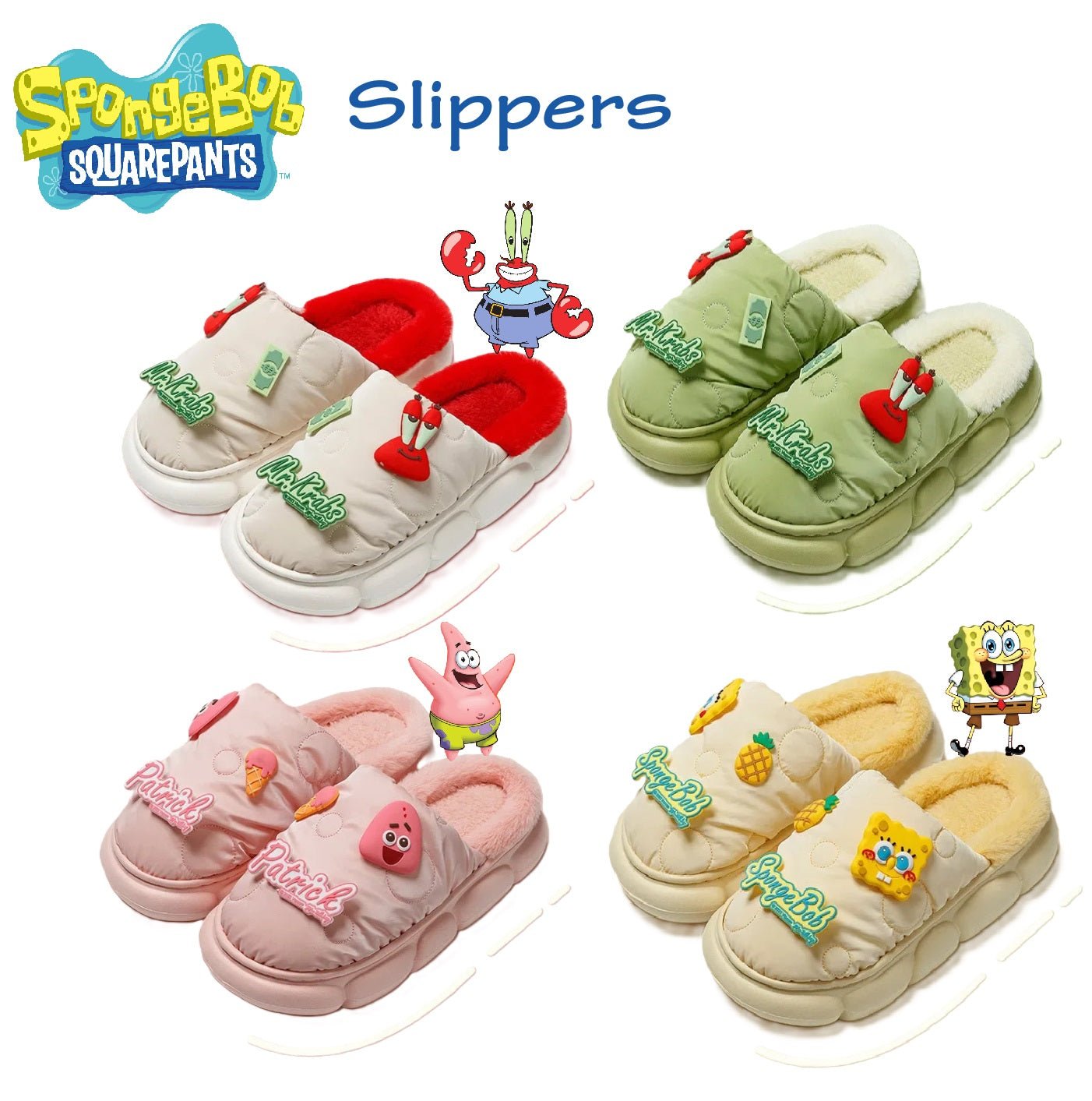 SpongeBob Patrick Mr. Krab Fleece Slippers - itzy bitsy