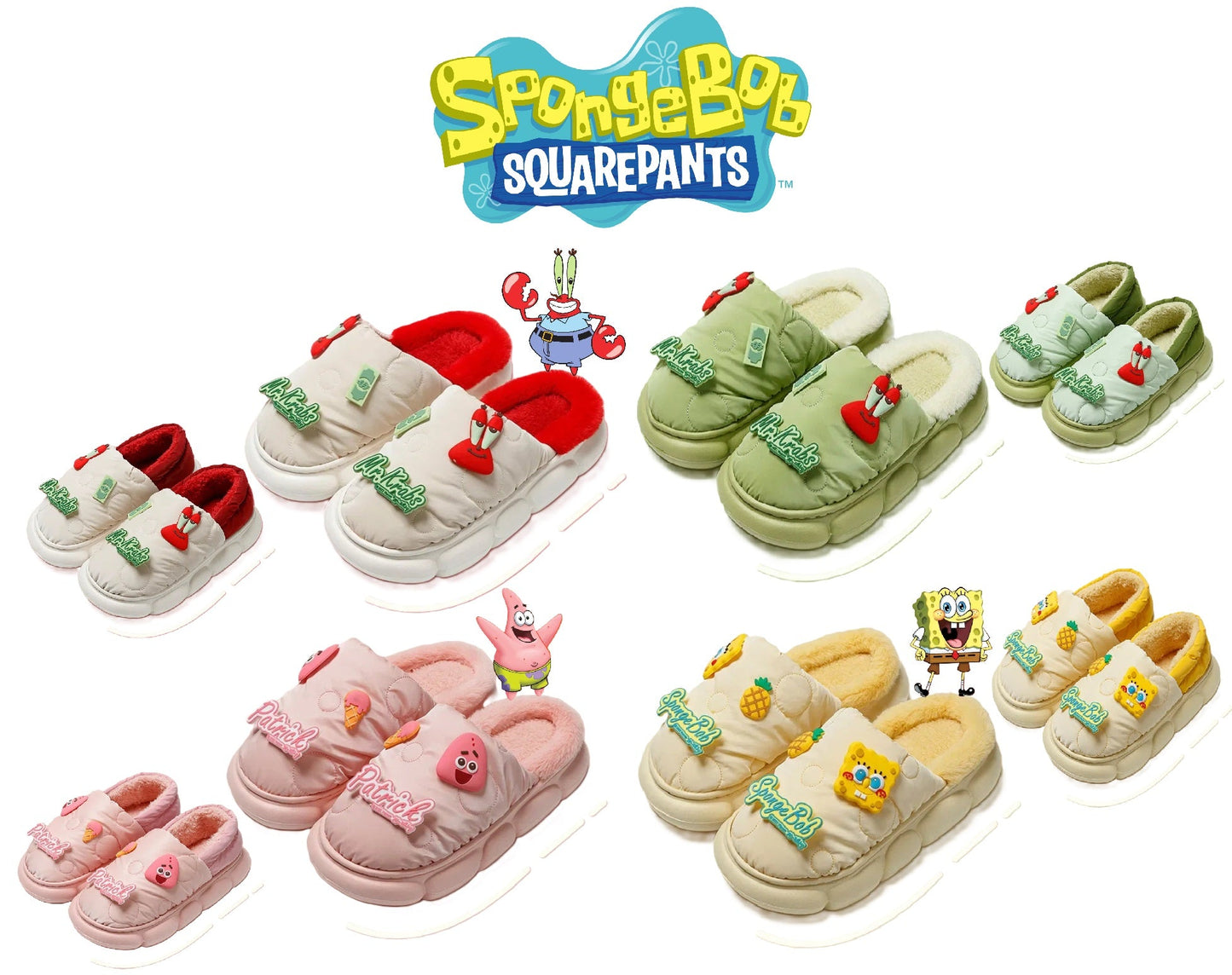 SpongeBob Patrick Mr. Krab Fleece Slippers - itzy bitsy