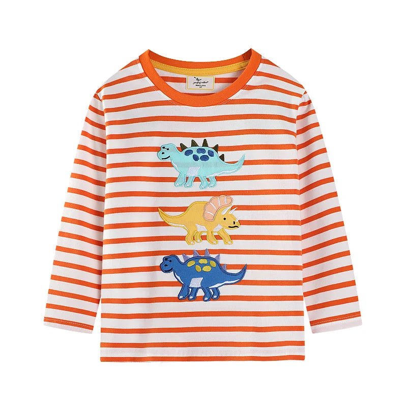 Striped Dinosaurs Embroidery Long Sleeve - itzy bitsy