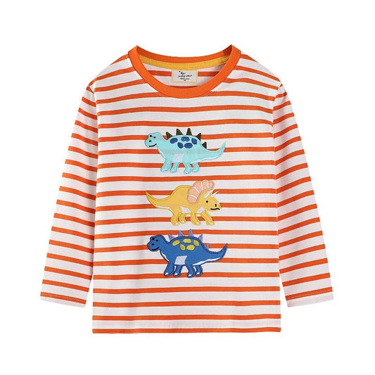 Striped Dinosaurs Embroidery Long Sleeve - itzy bitsy