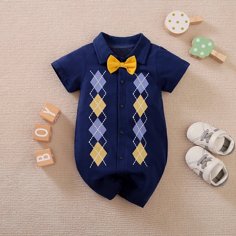 Summer Gentleman Style With Diamond Checker Print Jumpsuit - itzy bitsy